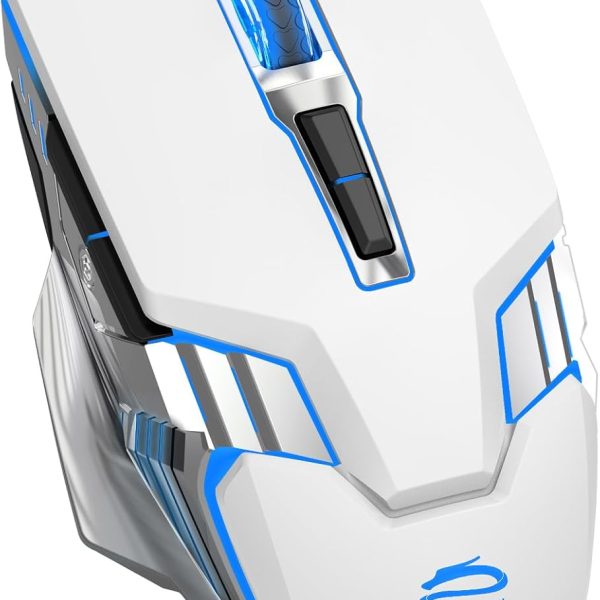 Mouse Gamer Inalámbrico Blanco 3 en 1 – RGB, Silencioso, Recargable, Bluetooth + 2.4G USB – Compatible con PC, Laptop, Mac