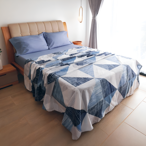 Juego de Sabana Geometrico Azul - Cama King - 200