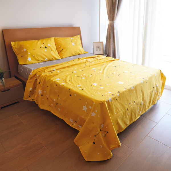 Juego de Sabana Estrellas Amarillo - Cama Queen - 160
