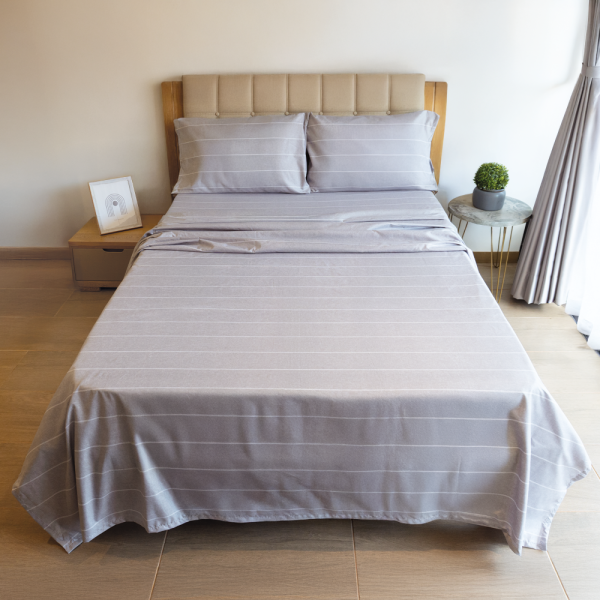 Juego de Sabana Lineas Arena - Cama Doble - 140