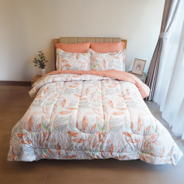 Tendido Acolchado Hojas Coral - Cama Queen - 160
